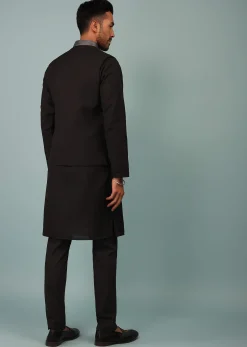 Black Bandi Jacket Set In Silk With Resham And Zari Aari Embroidery