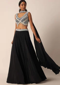Black Bead Embellished Blouse And Palazzo Set