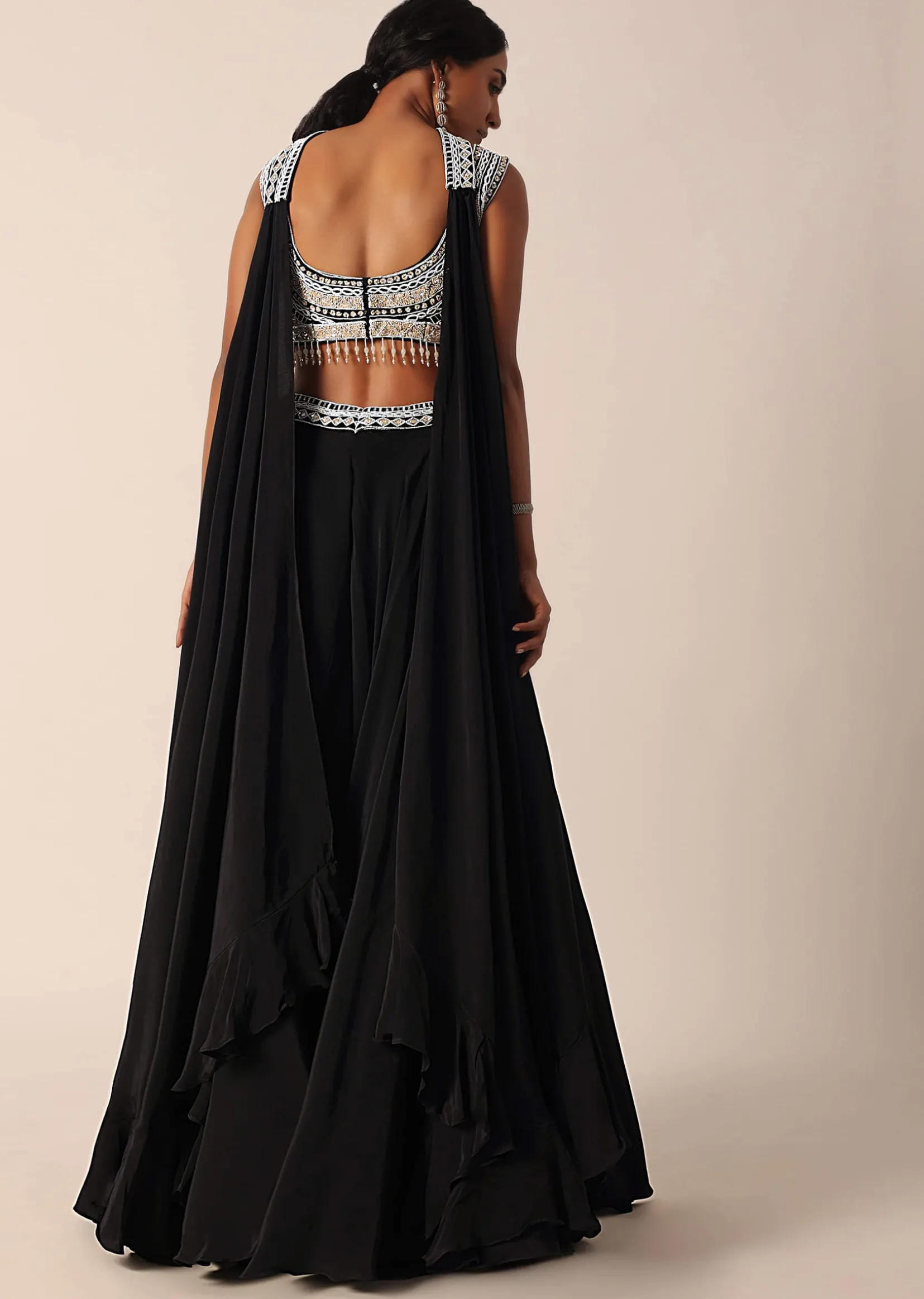 Black Bead Embellished Blouse And Palazzo Set