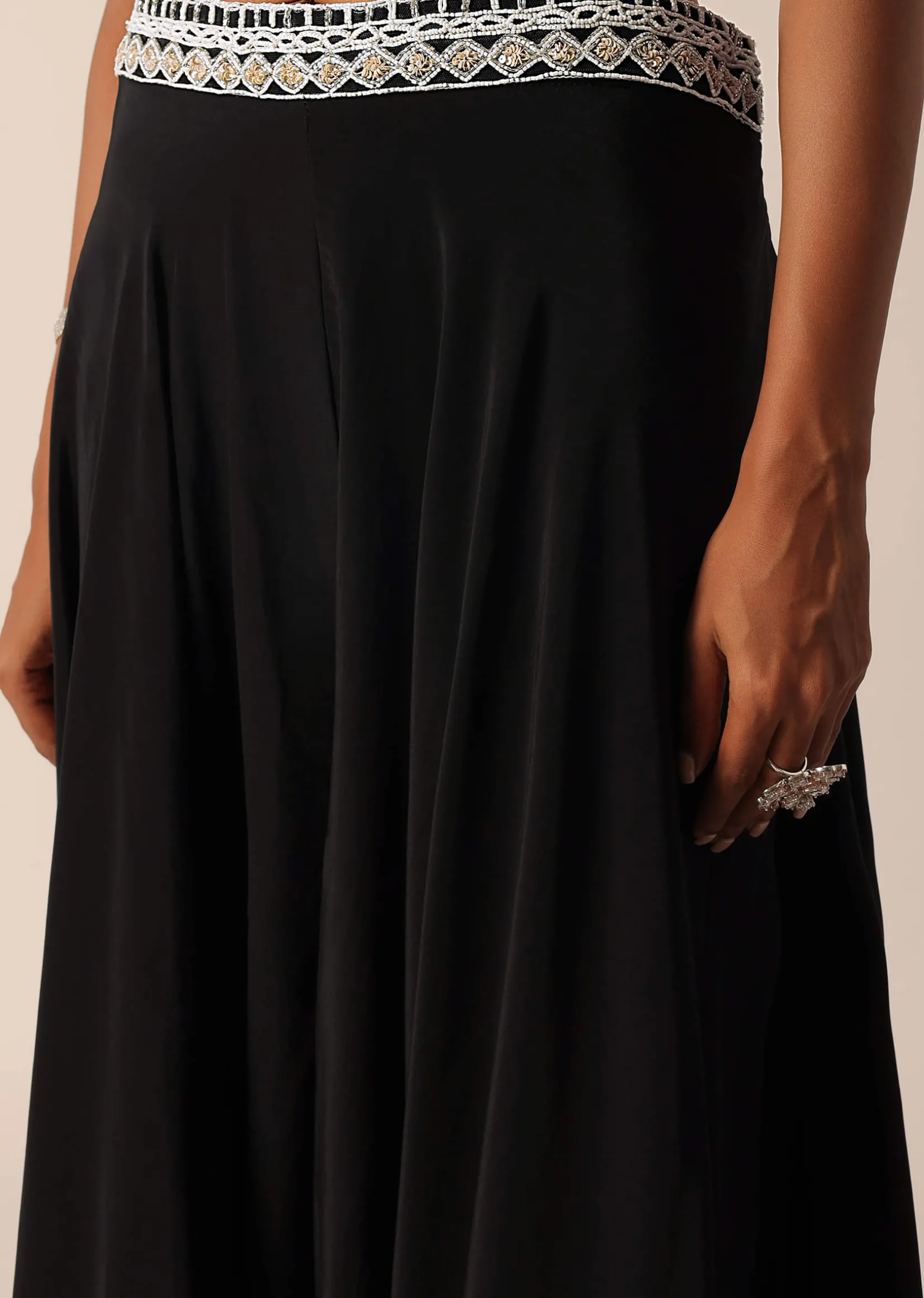 Black Bead Embellished Blouse And Palazzo Set