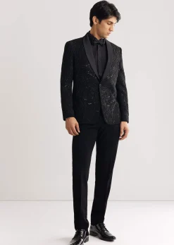 Black Beads And Sequin Embroidered Tuxedo Suit