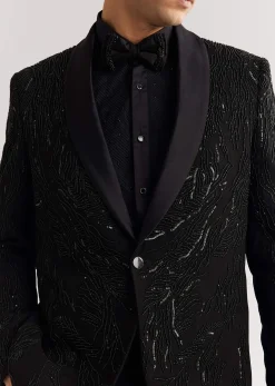 Black Beads And Sequin Embroidered Tuxedo Suit