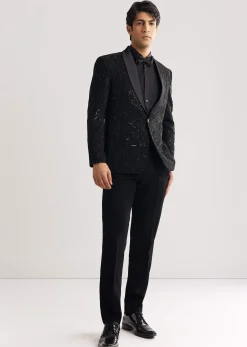 Black Beads And Sequin Embroidered Tuxedo Suit