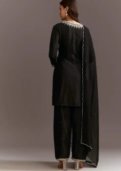 Black Beads And Sequins Work Kurta Set With Organza Dupatta