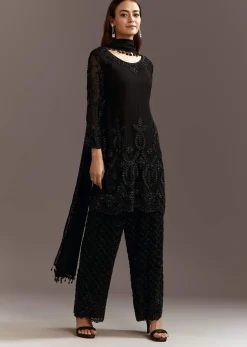 Black Beads Work Georgette Kurta With Fully Beaded Pant