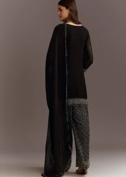 Black Beads Work Kurta Dupatta Set With Fully Beaded Pant