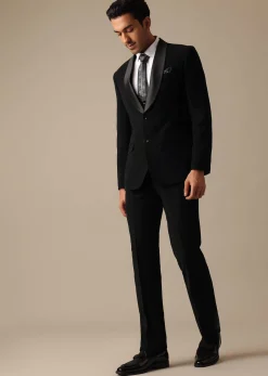 Black Blazer And Pant Set Tuxedo With Cutwork Detail