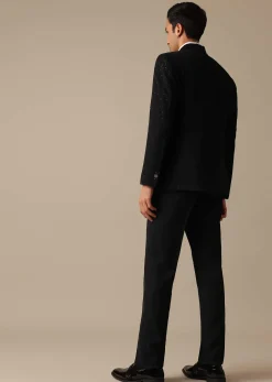 Black Blazer And Pant Set With Embroidered Detail Tuxedo Set