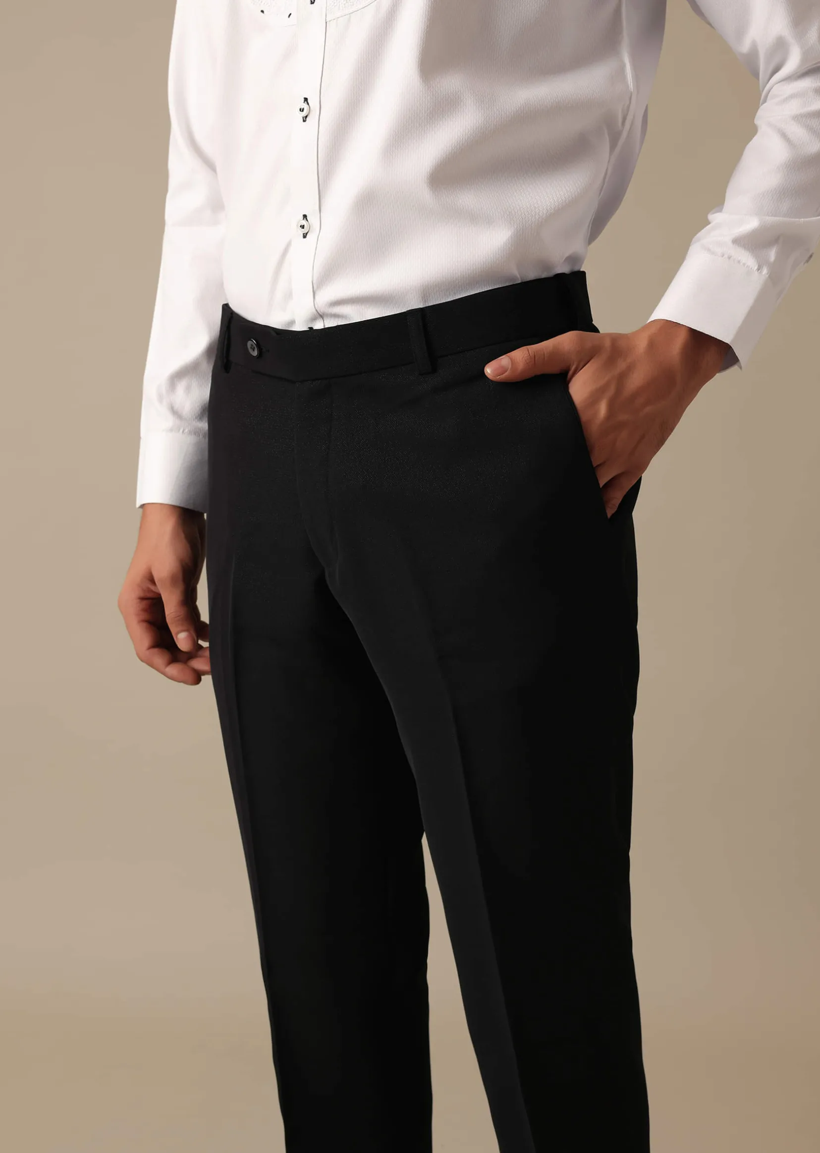 Black Blazer And Pant Set With Embroidered Detail Tuxedo Set