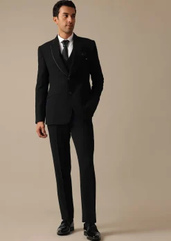 Black Blazer And Pant Tuxedo Set With Cutdana Work