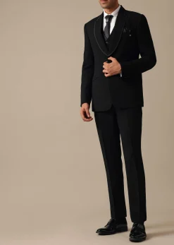 Black Blazer And Pant Tuxedo Set With Cutdana Work