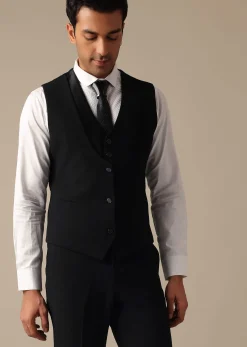 Black Blazer And Pant Tuxedo Set With Cutdana Work