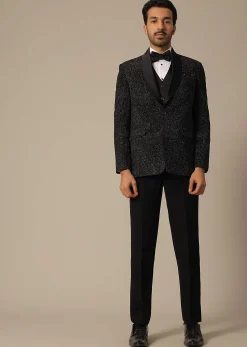 Black Blazer Set With Cutwork Detail