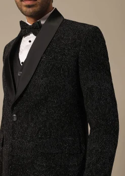 Black Blazer Set With Cutwork Detail