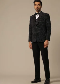 Black Blazer Set With Cutwork Detail