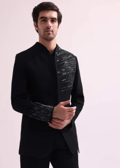 Black Chain Embellished Jacket With Shirt And Pants