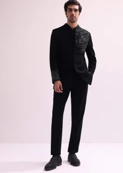 Black Chain Embellished Jacket With Shirt And Pants