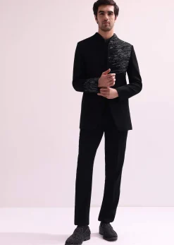 Black Chain Embellished Jacket With Shirt And Pants