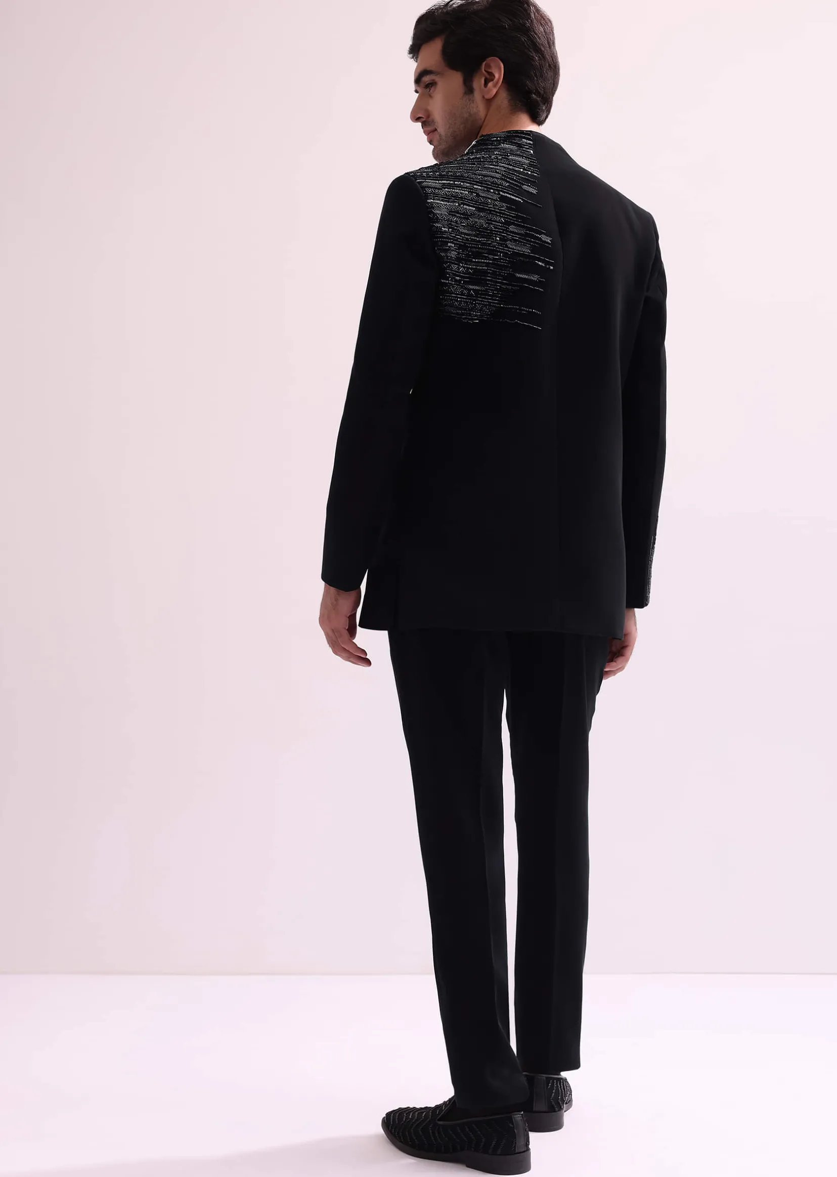 Black Chain Embellished Jacket With Shirt And Pants