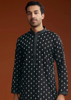 Black Chanderi Kurta Pant Set With Intricate Embroidery
