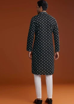 Black Chanderi Kurta Pant Set With Intricate Embroidery