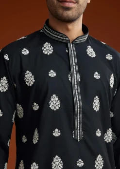Black Chanderi Kurta Pant Set