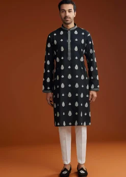Black Chanderi Kurta Pant Set