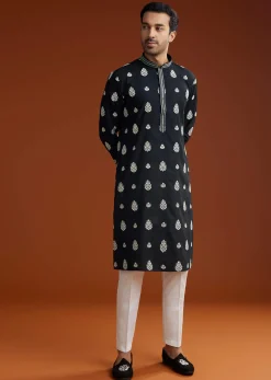 Black Chanderi Kurta Pant Set