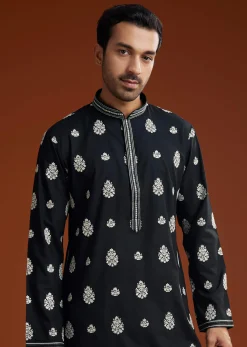 Black Chanderi Kurta Pant Set