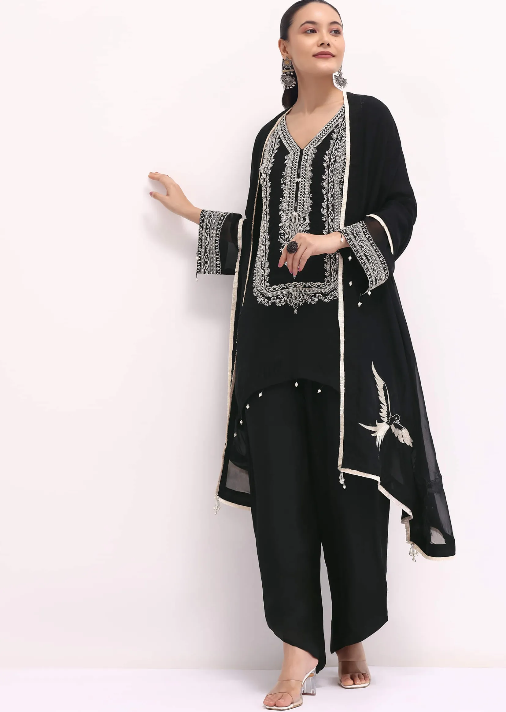 Black Chanderi Kurta Set With Dupatta