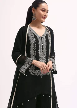 Black Chanderi Kurta Set With Dupatta