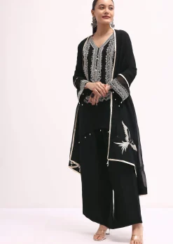 Black Chanderi Kurta Set With Dupatta