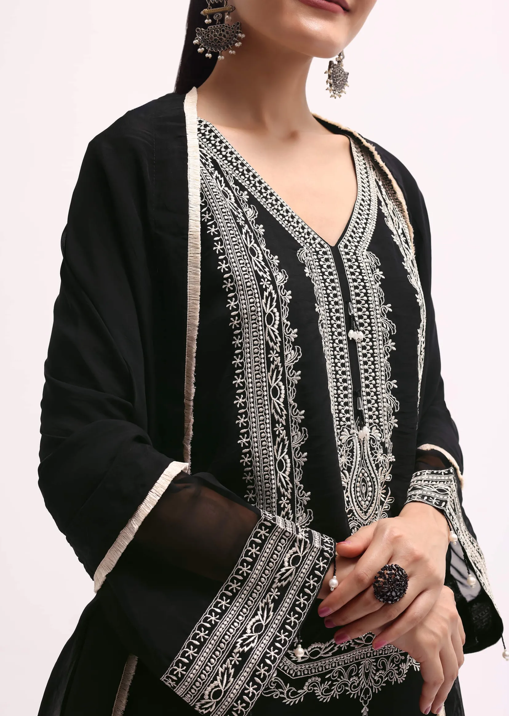 Black Chanderi Kurta Set With Dupatta