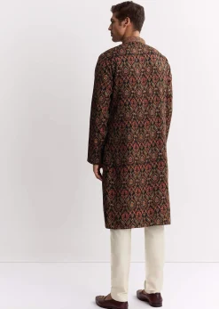 Black Chanderi Printed Kurta Set With Mandarin Collar