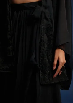 Black Chiffon Asymmetrical Skirt And Jacket Set