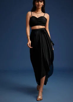 Black Chiffon Asymmetrical Skirt And Jacket Set