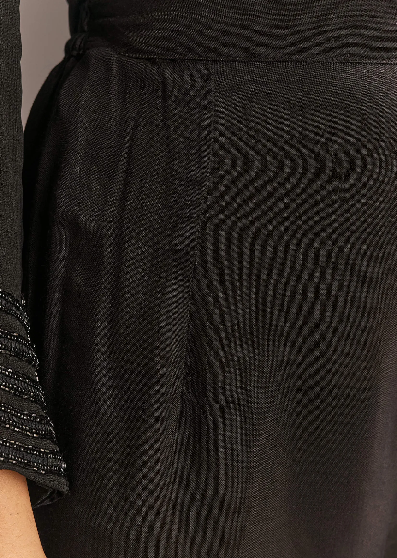 Black Chinon Beaded Sequin Anarkali Pant With Dupatta