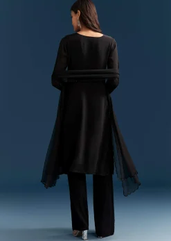 Black Chinon Kurta Set With Sequins And Cut Dana Work