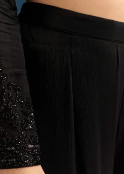 Black Chinon Kurta Set With Sequins And Cut Dana Work