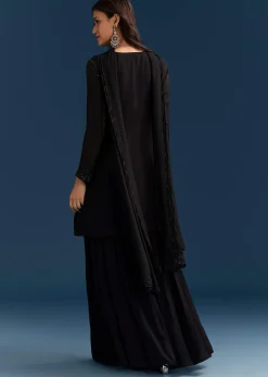 Black Chinon Palazzo Suit With Cut Dana And Sequins Work