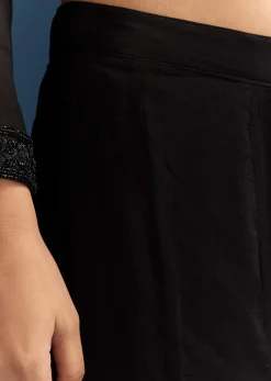 Black Chinon Palazzo Suit With Cut Dana And Sequins Work