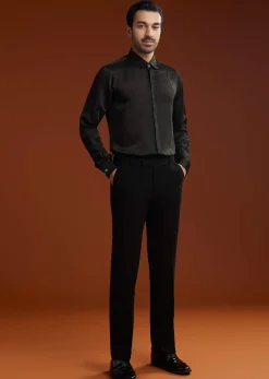 Black Cotton Satin Suit Set With Hand Embroidery