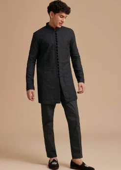 Black Cotton Textured Kurta Set