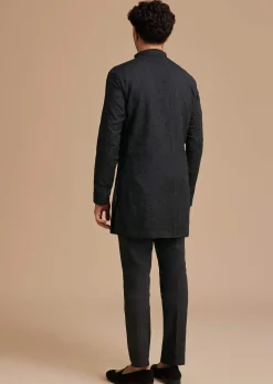 Black Cotton Textured Kurta Set