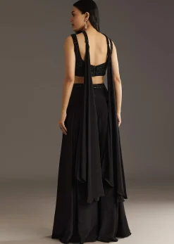 Black Crepe Embroidered Croptop With Embroidered Palazzo And Choker Dupatta