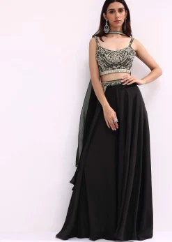 Black Crop Top And Palazzo Set With Zari Work