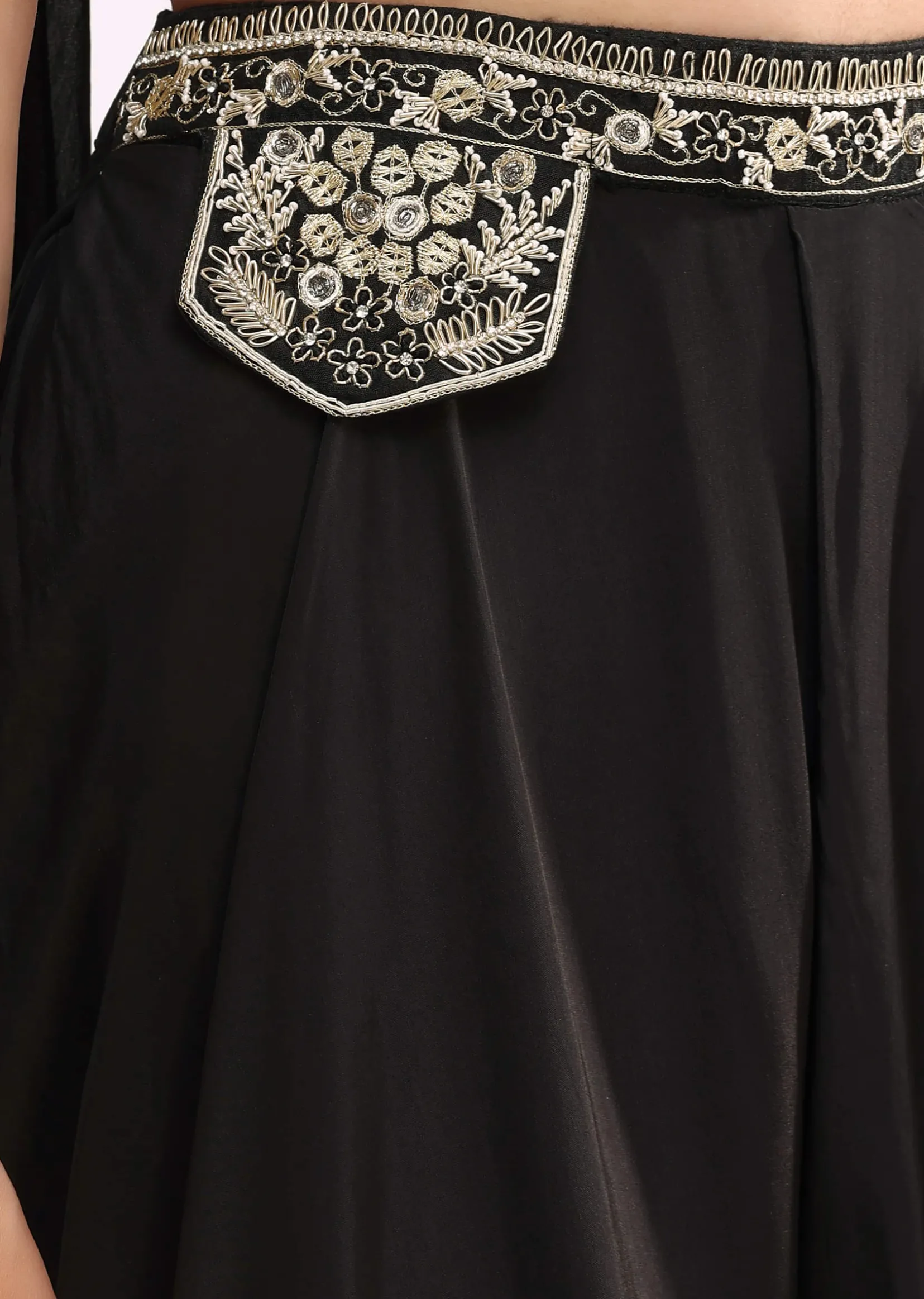 Black Crop Top And Palazzo Set With Zari Work