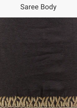 Black Crushed Tissue Saree With Scallop Border And Stone Embroidery