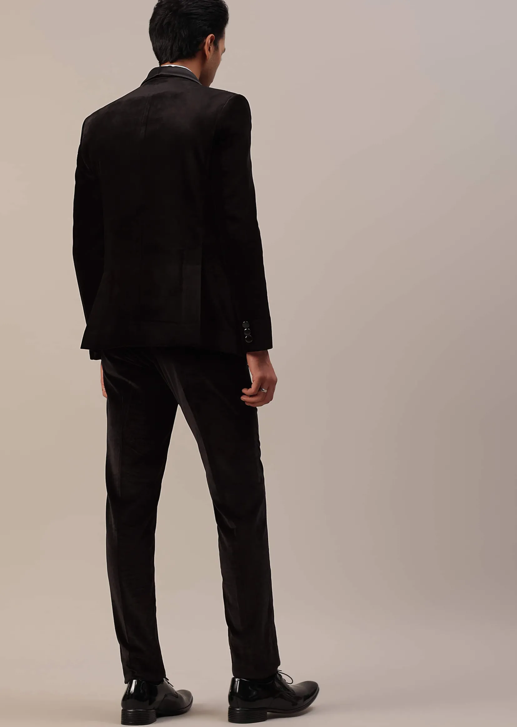 Black Crystal Handwork Tuxedo Set In Velvet