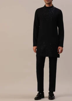 Black Cut Dana And Sequins Embroidered Indowestern In Suiting Fabric
